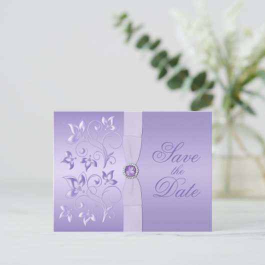 Lavendel Bloemen Juwelen Save the Date Briefkaart (Staand voorkant)
