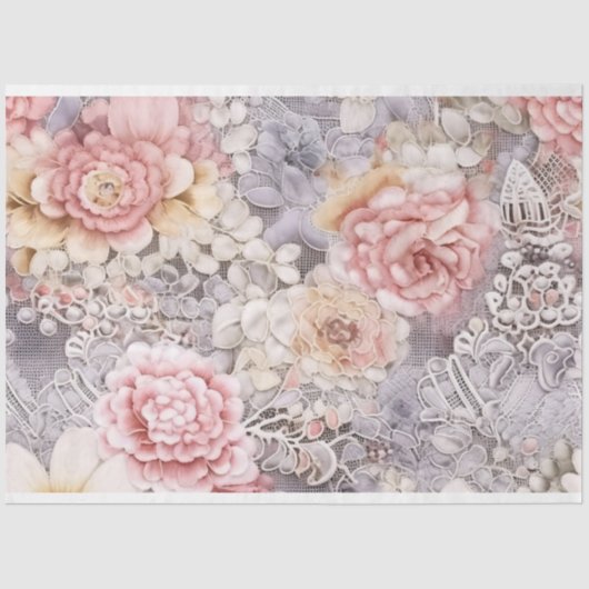 Lavendel Bloemen & Kant Decoupage Tissuepapier (Voorkant)
