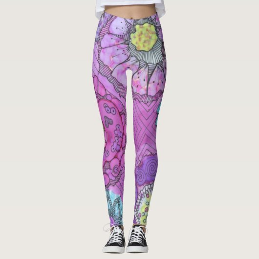 Lavendel Bloemen Leggings (Voorkant)
