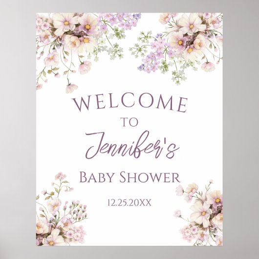 Lavendel Bloemen Lente Baby Meisje Douche Welkom Poster (Voorkant)