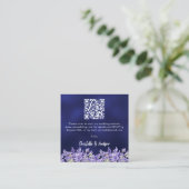 Lavendel bloemen marine blauw QR code bruiloft RSV Informatiekaartje (Staand voorkant)