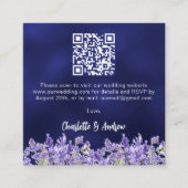 Lavendel bloemen marine blauw QR code bruiloft RSV Informatiekaartje (Voorkant)