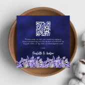 Lavendel bloemen marine blauw QR code bruiloft RSV Informatiekaartje