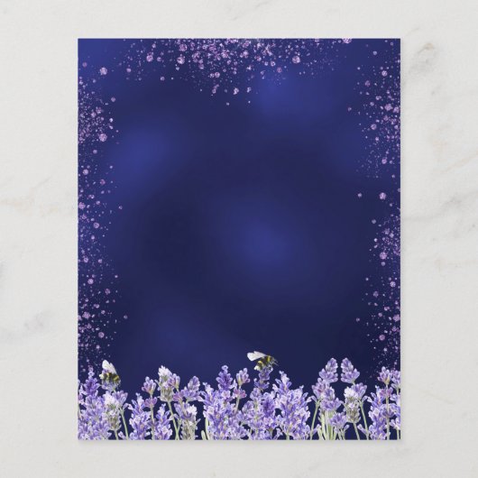 Lavendel bloemen marine blauwe bruiloft uitnodigin (Achterkant)