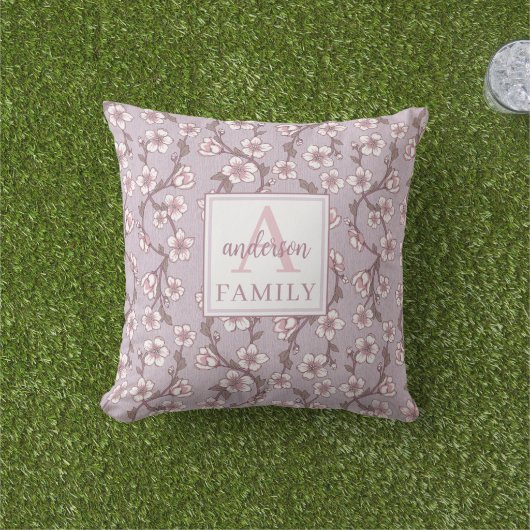 Lavendel Bloemen Monogram Buitenkussen (Gras)