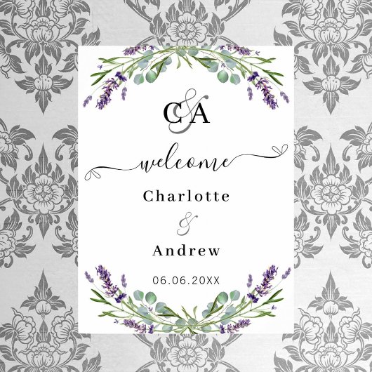 Lavendel bloemen monogrammed welkom bruiloft teken poster