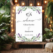Lavendel bloemen monogrammed welkom bruiloft teken poster
