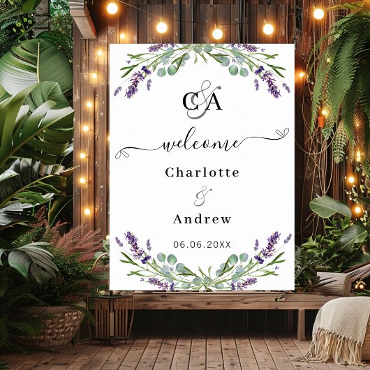 Lavendel bloemen monogrammed welkom bruiloft teken poster
