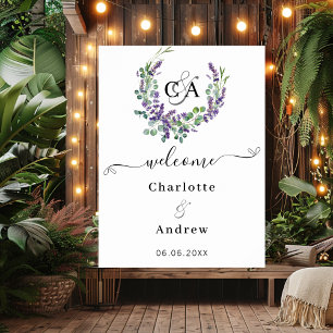 Lavendel bloemen monogrammed welkom bruiloft teken poster