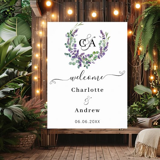 Lavendel bloemen monogrammed welkom bruiloft teken poster