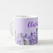 Lavendel bloemen naam script elegant koffiemok (Voorkant links)