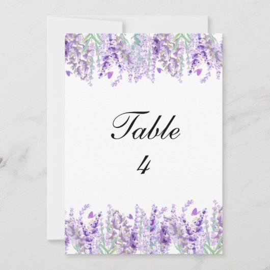 Lavendel Bloemen Paarse Bruiloft Tafel Aantal Kaar Kaart (Voorkant)