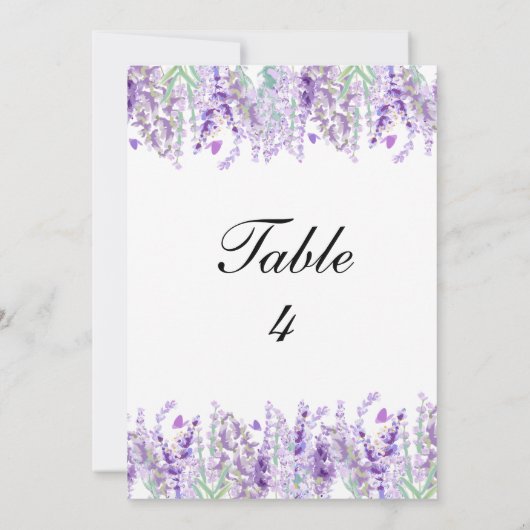 Lavendel Bloemen Paarse Bruiloft Tafel Aantal Kaar Kaart (Achterkant)