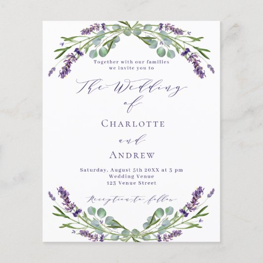 Lavendel bloemen paarse script huwelijksuitnodigin (Voorkant)