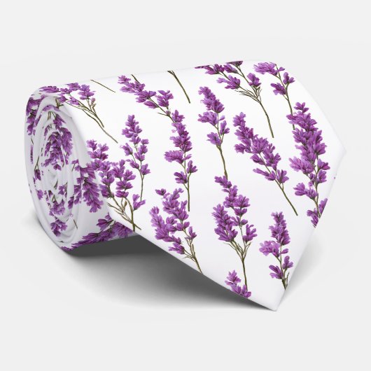 Lavendel Bloemen Patroon Stropdas (Opgerold)