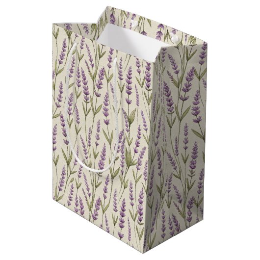 Lavendel Bloemen Print Geschenktas Medium Cadeauzakje (Achterkant Gekanteld)