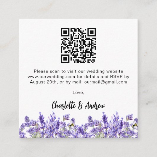 Lavendel bloemen QR code bruiloft RSVP Informatiekaartje (Voorkant)