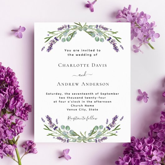 Lavendel bloemen QR Details bruiloft uitnodiging