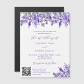 Lavendel bloemen QR RSVP details luxe bruiloft Magnetische Uitnodiging (Voorkant / Achterkant)