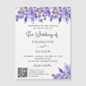 Lavendel bloemen QR RSVP details luxe bruiloft Magnetische Uitnodiging (Voorkant)