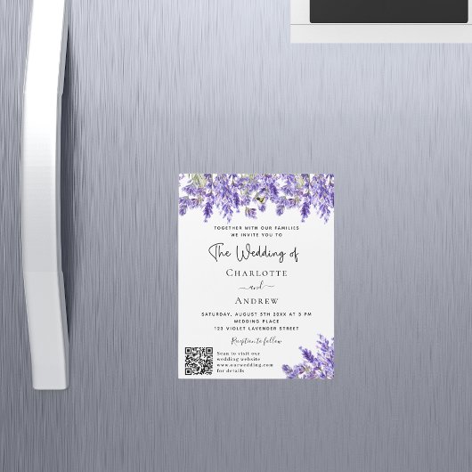 Lavendel bloemen QR RSVP details luxe bruiloft Magnetische Uitnodiging