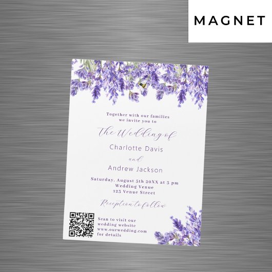 Lavendel bloemen QR RSVP details luxe bruiloft Magnetische Uitnodiging