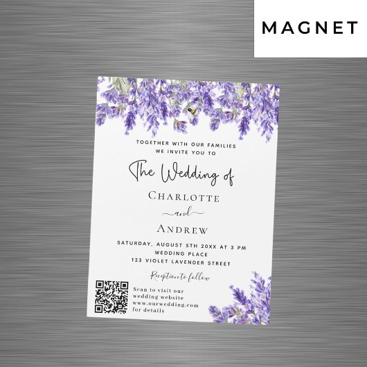 Lavendel bloemen QR RSVP details luxe bruiloft Magnetische Uitnodiging