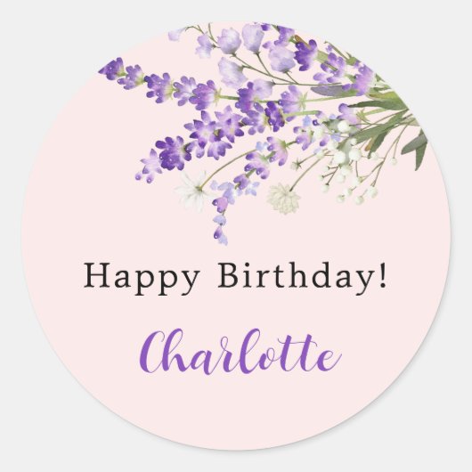 Lavendel bloemen roze verjaardag ronde sticker (Voorkant)