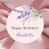 Lavendel bloemen roze verjaardag ronde sticker