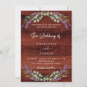 Lavendel bloemen rustiek bruin hout bruiloft kaart (Voorkant)