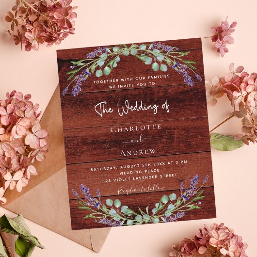 Lavendel bloemen rustieke bruin hout budget bruilo