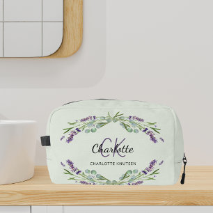 Lavendel bloemen salie groene naam monogram toilettasje