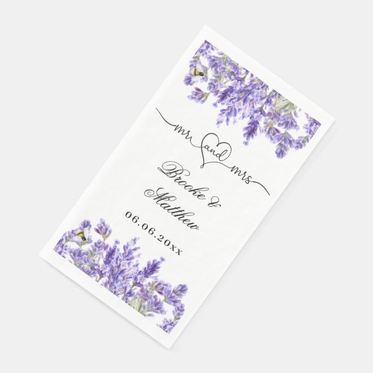 Lavendel bloemen script mr. hart bruiloft servet (Hoek)