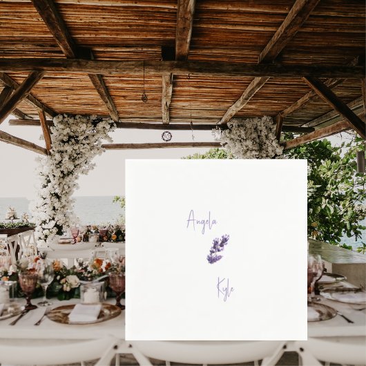 Lavendel Bloemen Script Namen Bruiloft Cocktail Servet