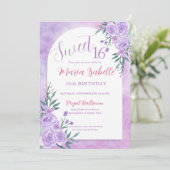 Lavendel Bloemen Sweet 16 Verjaardag Uitnodiging (Staand voorkant)