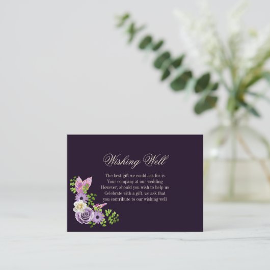 Lavendel Bloemen Trouwen Wishing Well Informatiekaartje (Staand voorkant)