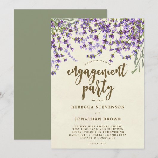Lavendel bloemen verlovingsfeest uitnodiging (Voorkant / Achterkant)