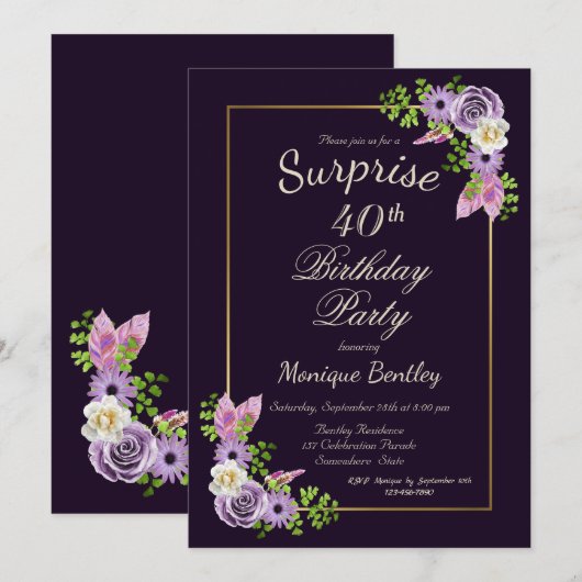 Lavendel Bloemen Verrassing 40ste Verjaardagsfeest Kaart (Voorkant / Achterkant)