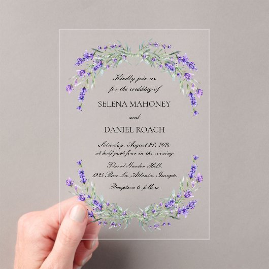 Lavendel Bloemen Violet bruiloft Acryl Uitnodigingen (Insitu (Draagbaar))