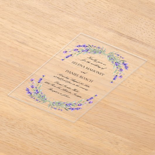 Lavendel Bloemen Violet bruiloft Acryl Uitnodigingen (Laagn)