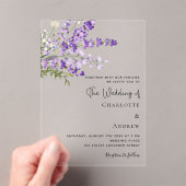 Lavendel bloemen violet duidelijke bruiloft acryl uitnodigingen (Insitu (Draagbaar))
