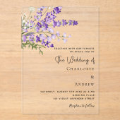 Lavendel bloemen violet duidelijke bruiloft acryl uitnodigingen (Voorkant)