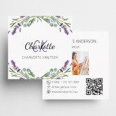 Lavendel bloemen violet monogram foto QR code Vierkante Visitekaartje