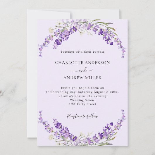 Lavendel bloemen violette avond bruiloft kaart (Voorkant)