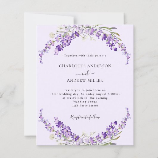 Lavendel bloemen violette avond bruiloft uitnodigi (Voorkant)