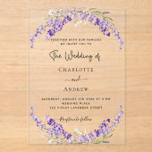 Lavendel bloemen violette bruiloft duidelijk acryl uitnodigingen (Voorkant)
