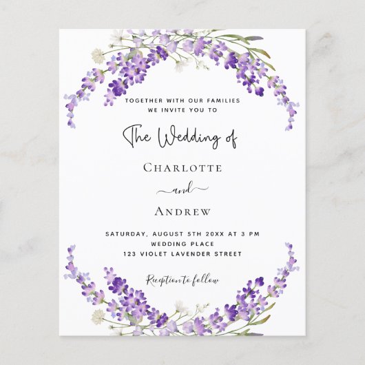 Lavendel bloemen violette bruiloft uitnodiging (Voorkant)