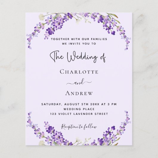 Lavendel bloemen violette bruiloft uitnodiging (Voorkant)