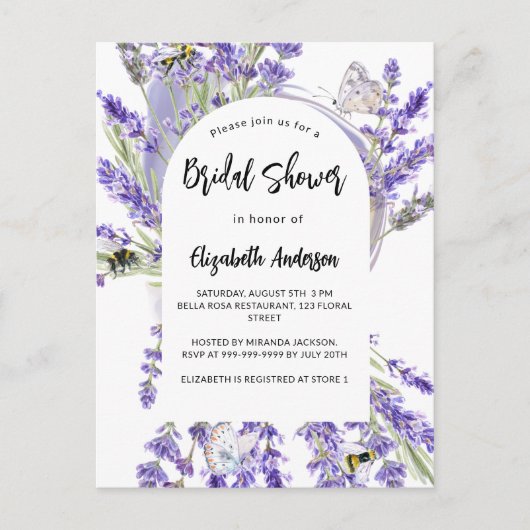 Lavendel bloemen violette bruiloftsborrel uitnodiging briefkaart (Voorkant)