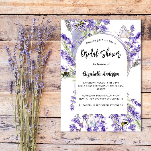 Lavendel bloemen violette bruiloftsborrel uitnodiging briefkaart